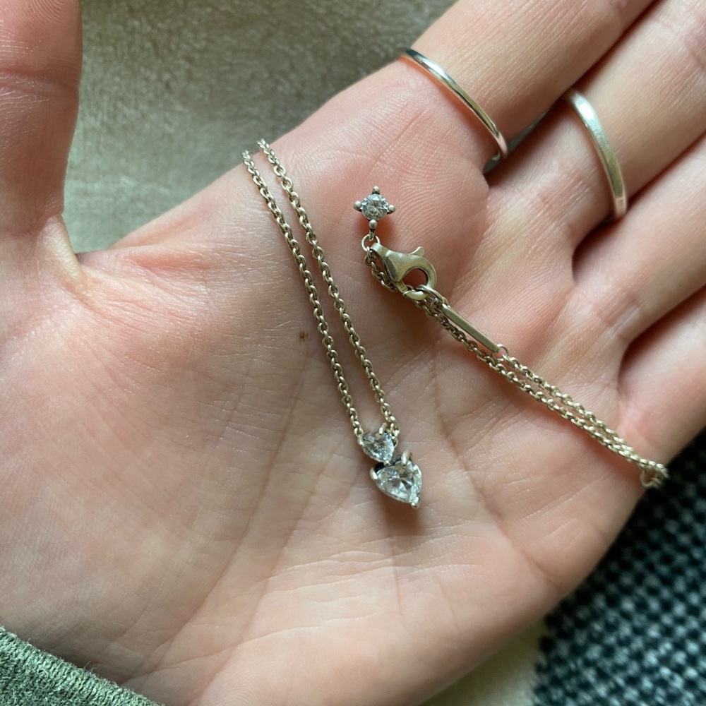 Pandora Silver Necklace with Double heart charm